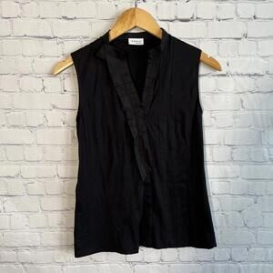 Akris Punto V neck Sleeveless Tank Ruffle Trim Size 8